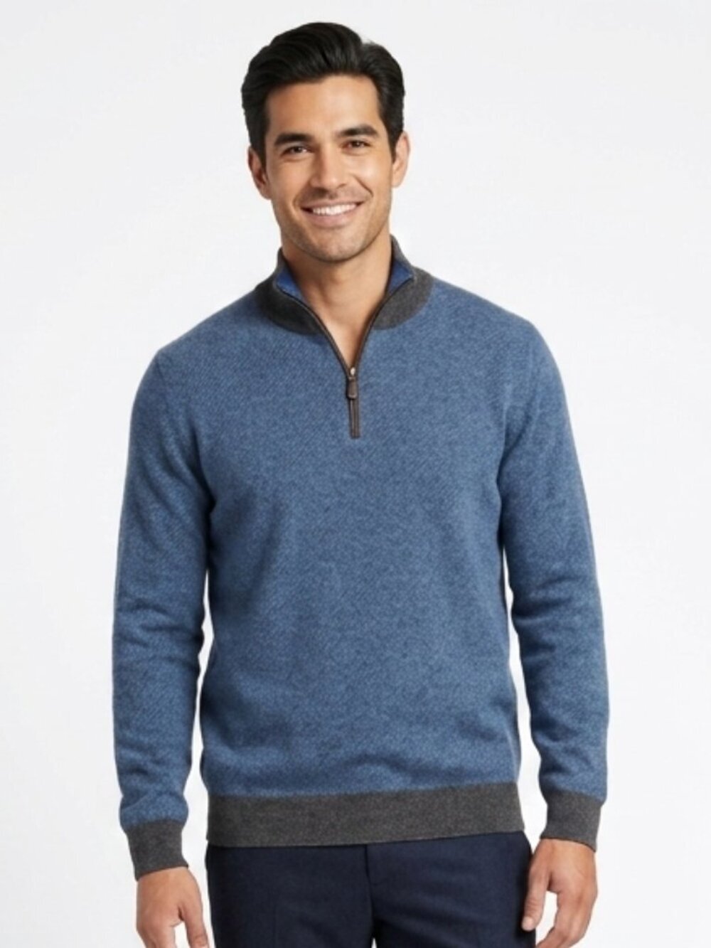 KINROSS 100% Cashmere 1/4 Zip Pullover Sweater Blue Gray XL